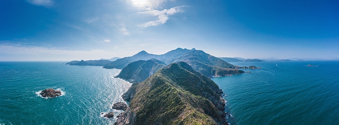 Epic Panorama view of East of Sai Kung, countryside, national park in Hong Kong, Aerial view