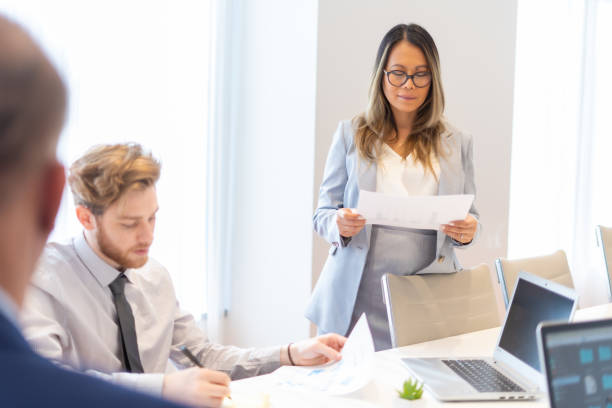 istock Office employee having a meeting with their team 1301516361