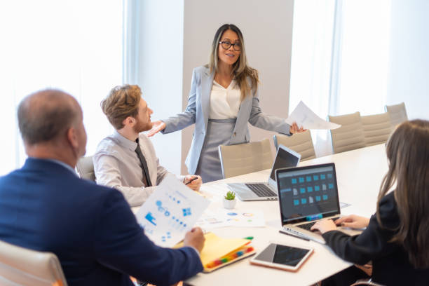 istock Office employee having a meeting with their team 1301516417