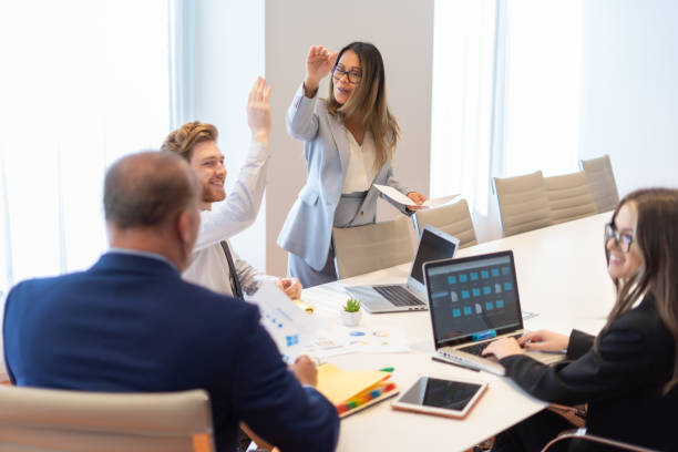 istock Office employee having a meeting with their team 1301516478