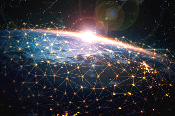 istock Global network connection covering the earth with lines of innovative perception 1301518591