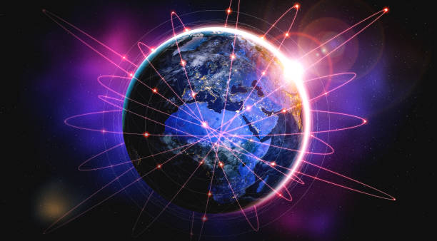 istock Global network connection covering the earth with lines of innovative perception 1301519003