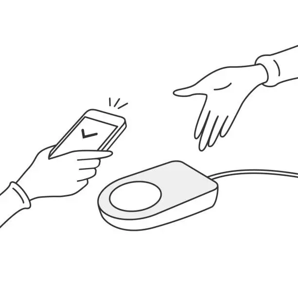 Vector illustration of Holding smartphone over payment machine