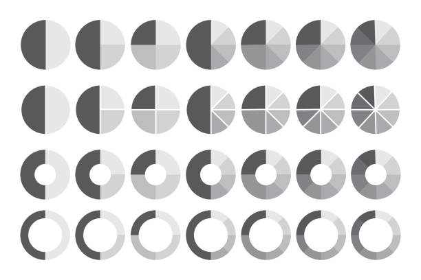 icon mit tortensektorkreisen. schwarze linie symbol. runde form. vektor-design. stockbild. eps 10. - querschnitt grafiken stock-grafiken, -clipart, -cartoons und -symbole
