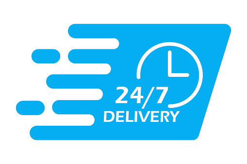 Linear 24 7 delivery for concept design. Clock icon vector. Online concept. Stock image. EPS 10.