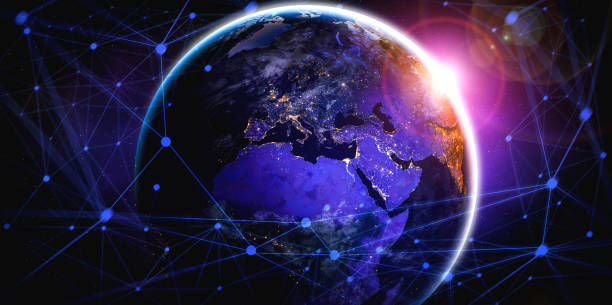istock Global network connection covering the earth with lines of innovative perception 1301519755