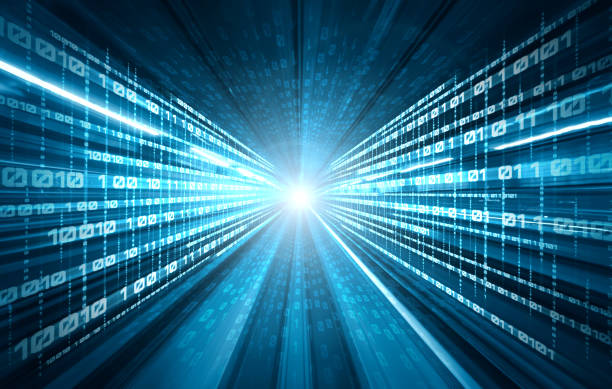 istock Digital data flow on road with motion blur to create vision of fast speed transfer 1301519938