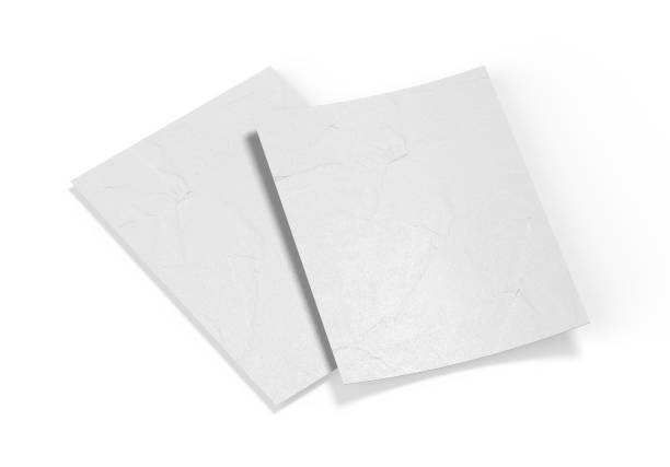 istock Crumpled sheet of textured paper mockup, clean empty paper note mock up template of A4 format with shadow on white background, 3d illustration 1301522667