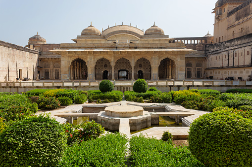 Sheesh Mahal Bagh or garden, Amber Palace, Jaipur, Rajasthan, India.