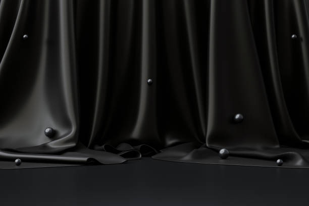 istock Black product background room on dark advertising display with luxury fabric backdrops. 3D rendering. 1301530284