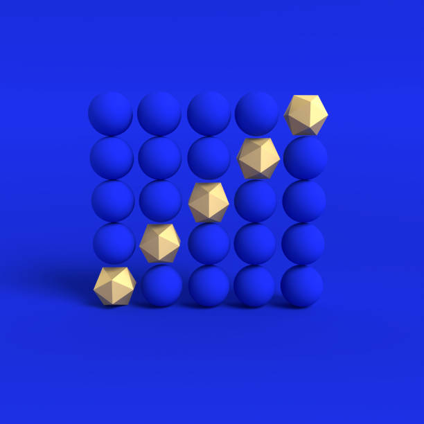 istock 3D image blue and gold colored geometric shapes. Conceptual background, 3 point light, environment light with shadow. 1301531683