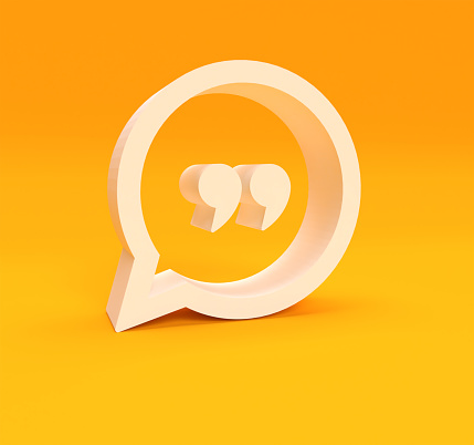 Blanco 3d Icono de cita y pensó bobble en el fondo naranja. Ilustración 3D, icono de citas con espacio de texto. photo