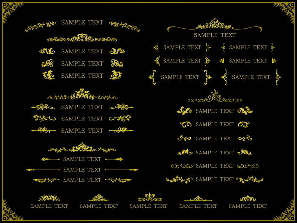 набор золотой европейский заголовок украшения значок - intercalated disc illustrations stock illustrations