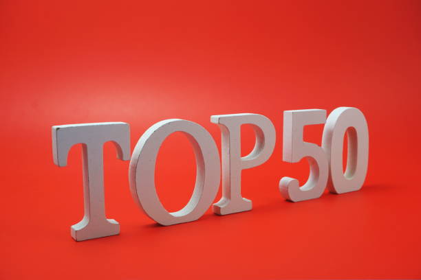 istock Top 50 word alphabet letters on red background 1301537076