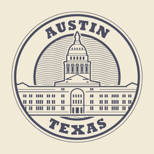 스탬프 또는 단어 오스틴, 텍사스 내부와 라벨 - texas state flag texas dome austin texas stock illustrations