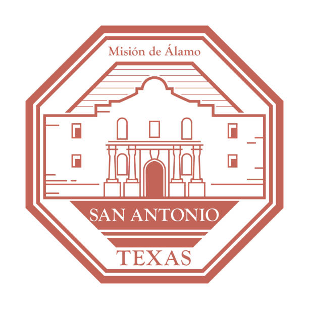 Stamp or label with name of Alamo Mission, San Antonio, Texas Stamp or label with name of Alamo Mission (Mision San Antonio de Valero) in San Antonio, Texas, inside, vector illustration rubber rocks stock illustrations