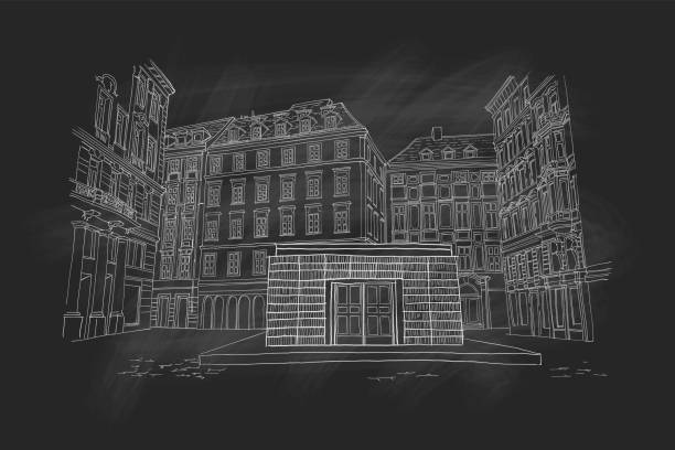 ilustrações de stock, clip art, desenhos animados e ícones de vector sketch of architecture of jewish square (judenplatz) in vienna, austria. - crime scene chalk outline crime murder