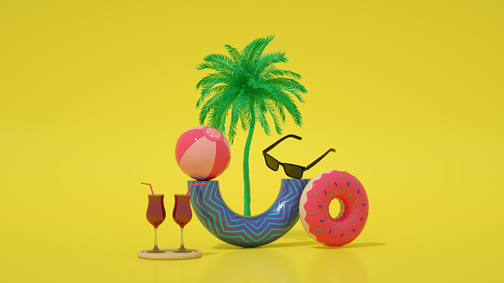 3d rendering of Minimal Summer Holiday and Travel Background.