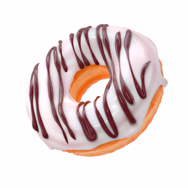 Glazed donut with sprinkles on a white background rotated in three quarters. 3d rendering and illustration of pastry and confectionery