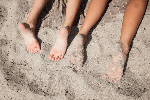 istock Kids feet in sand on a beach in summer 1301543095