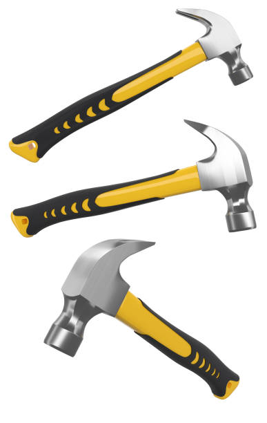 istock Set of black and yellow hammers with a rubberized handle isolated on white 1301543706