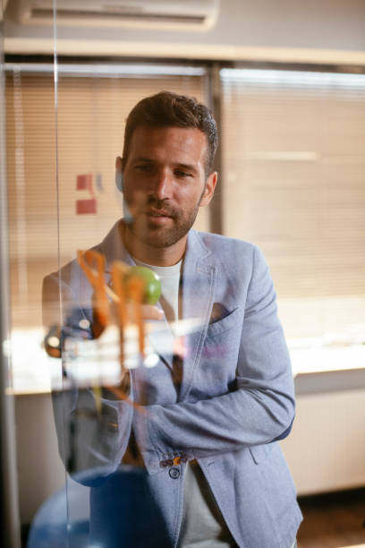 istock Handsome businessman making a business plan. 1301545071