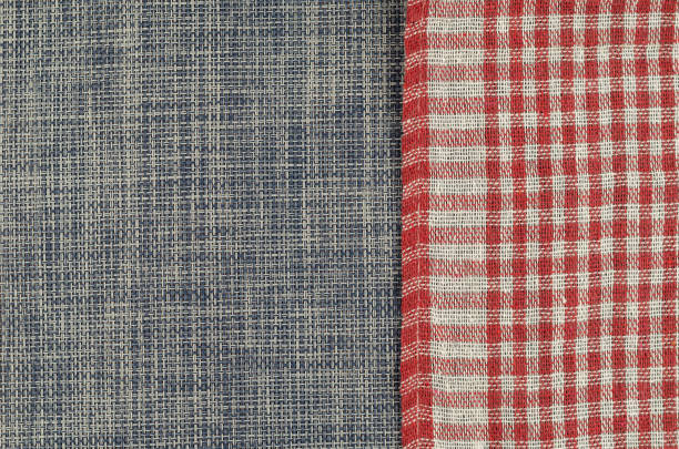 Red checkered blue denim cloth napkin.