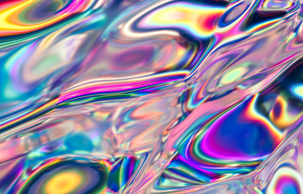 fond en cristal géométrique abstrait, texture irisée, liquide. - couleur irisée photos et images de collection