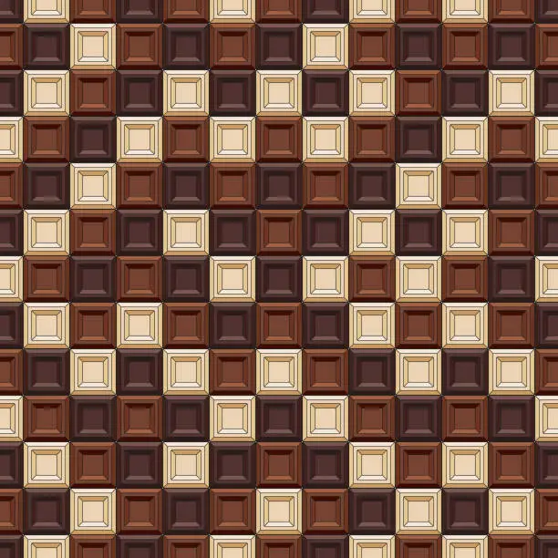 Vector illustration of Seamless pattern made of chocolate cubes, sweets.