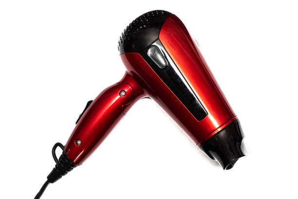 красная сушилка для волос изолирован�а на белом фоне - hair dryer single object plastic black стоковые фото и изображения