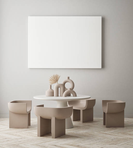 istock mock up poster frame in modern interior background, scandinavian style, 3D render 1301558875