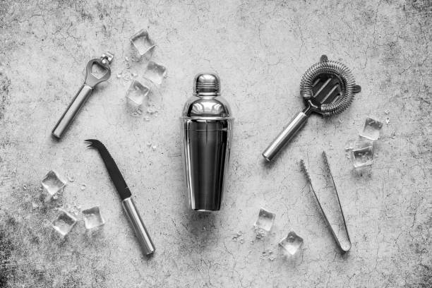istock Top view of bar accessories with a cocktail shaker 1301558919