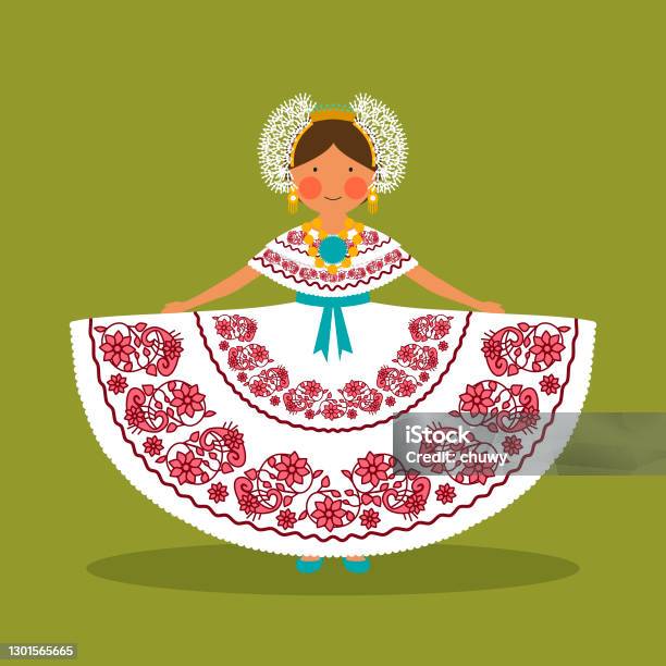Panamanian National Costume For Women Stock Illustration - Download Image Now - Panama, Tradition, Dress