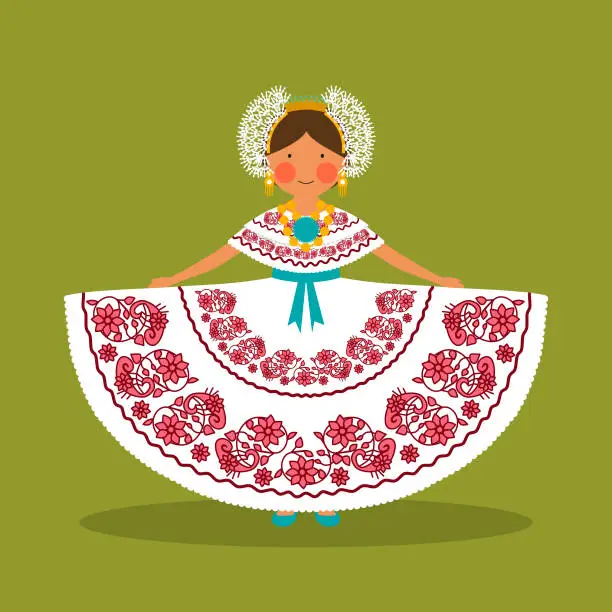 Vector illustration of Panamanian national costume for women