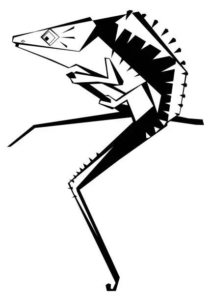 Vector illustration of black and white  cartoon  chameleon