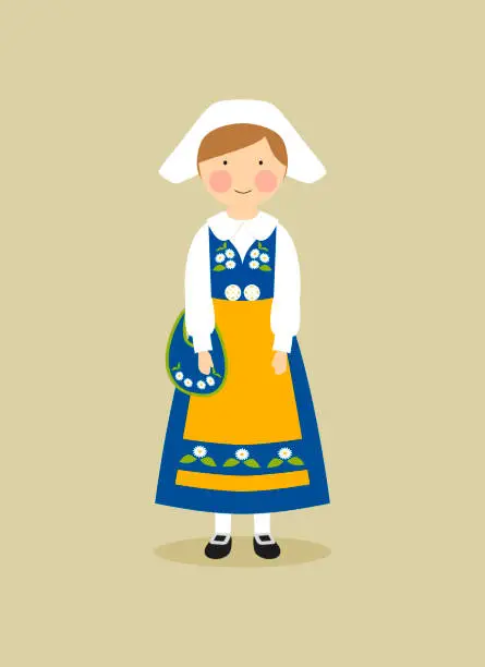 Vector illustration of Swedish national costume for women