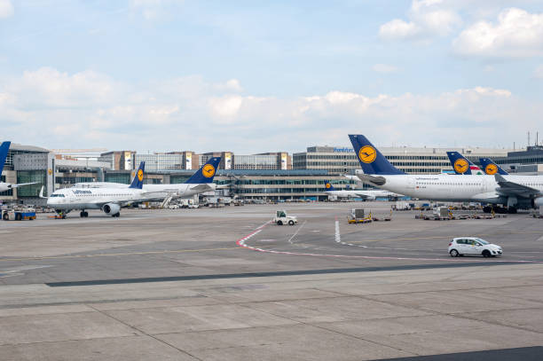 05/26/2019 Frankfurt Airport, Germany. Operated by Fraport and serves as the main hub for Lufthansa. stock photo