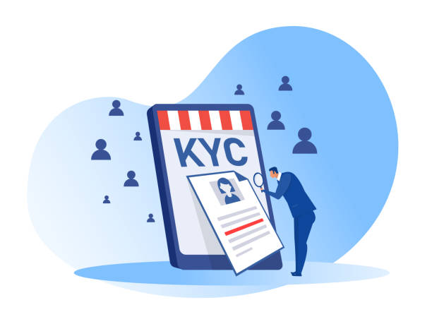 kyc или знать своего клиента с бизнесом проверки личности своих клиентов концепции на партнеров, чтобы быть через увеличительное стекло век� - 2627 stock illustrations