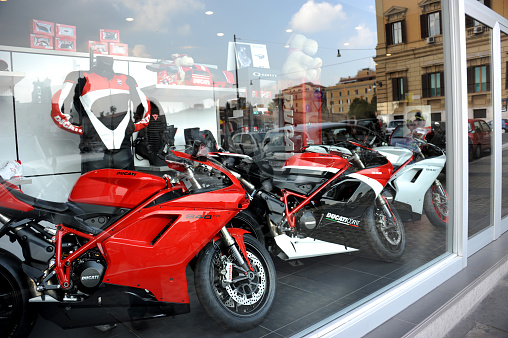 Ducati motorcycles in a shop in Palermo. Sicily. March 5, 2012