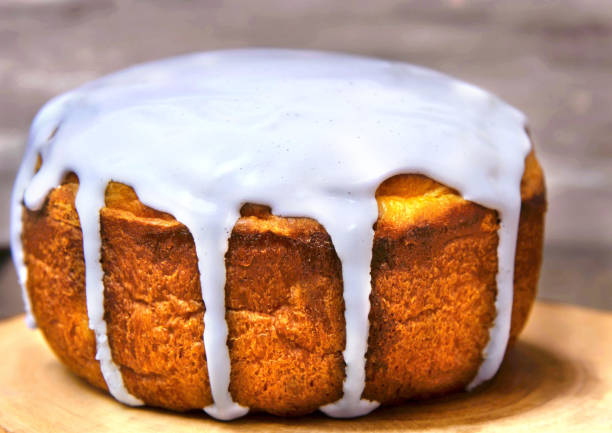 istock Easter sweet bread Orthodox kulich, paska decorated with icing 1301576650