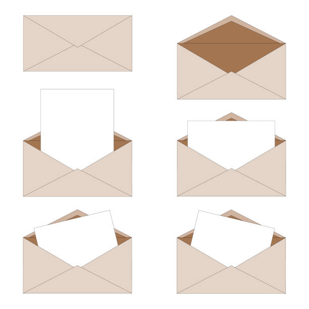 ilustraciones, imágenes clip art, dibujos animados e iconos de stock de sobres de papel ordinarios, abiertos y cerrados, con una carta dentro. - brown envelope greeting card invitation