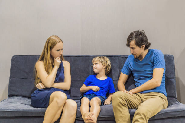 istock Parents swear on the child. Emotional intelligence concept 1301582127