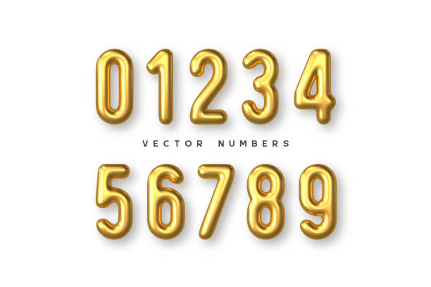 набор вектора золотых чисел. - number 6 number birthday balloon stock illustrations