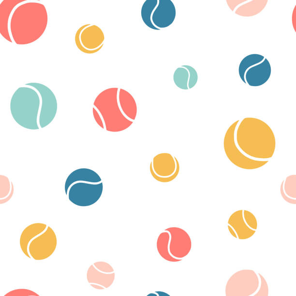 Multicolored tennis balls seamless pattern. Sport background design. Hand draw illustration. tennis ball stock illustrations