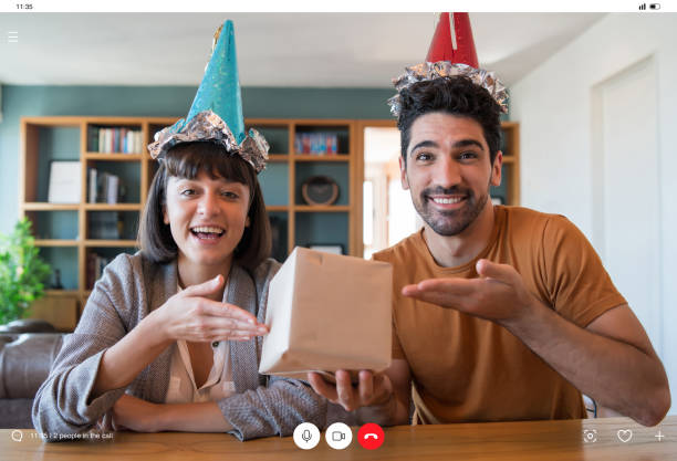 istock Couple celebrating birthday from home. 1301590442