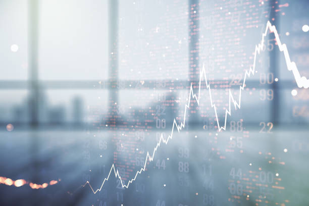 istock Multi exposure of virtual abstract financial chart hologram and world map on empty modern office background, research and analytics concept 1301590924