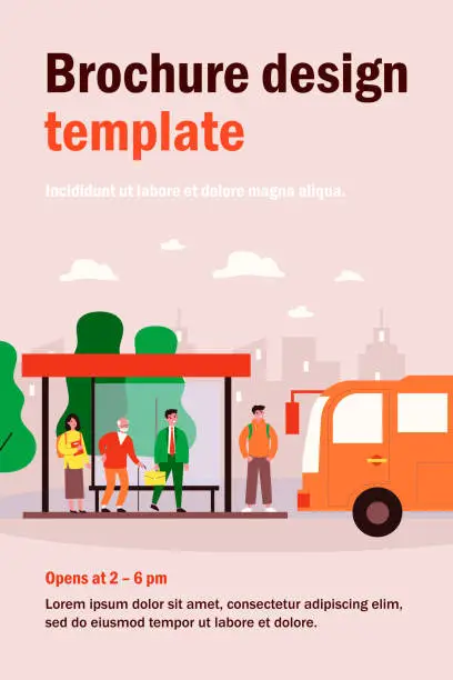 Vector illustration of Passengers standing at bus stop