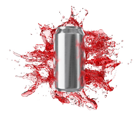 Soda Liquid splashing behind can, isolated on white background.