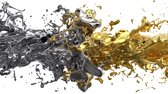 Gold and Silver swirl splash collide and mix