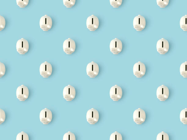 istock Seamless repetitive Piggy Bank on blue background 1301595725